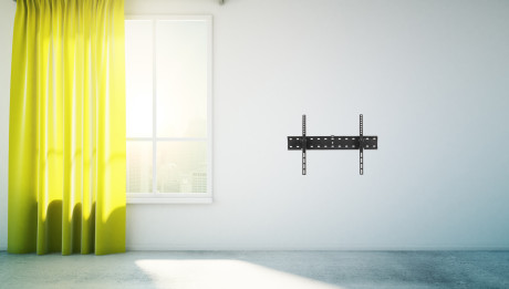 Blank white wall yellow curtain