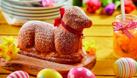 Cute speciality Easter cake in the shape of a lamb