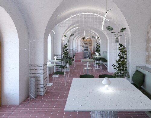 Vizualizace Punkt_Starobrněnská - Pohled k hlavnímu baru