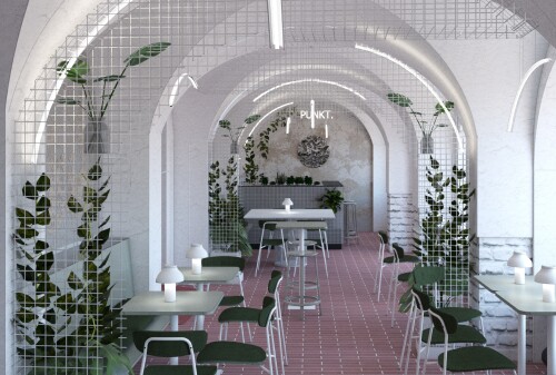 Vizualizace Punkt_Starobrněnská - Pohled k přípravné kuchyni