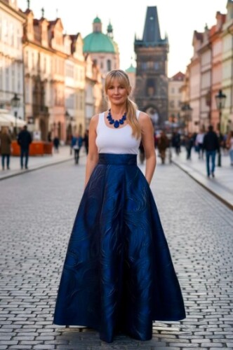 tmavěmodrá žakárová sukně