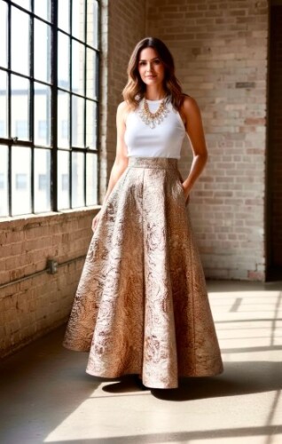 zlatá žakárová sukně
